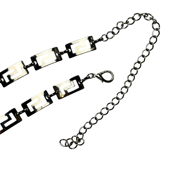 Vintage Greek Key Silver Tone Chain Link Adjustable Lobster Claw Belt 45” - Picture 3 of 5